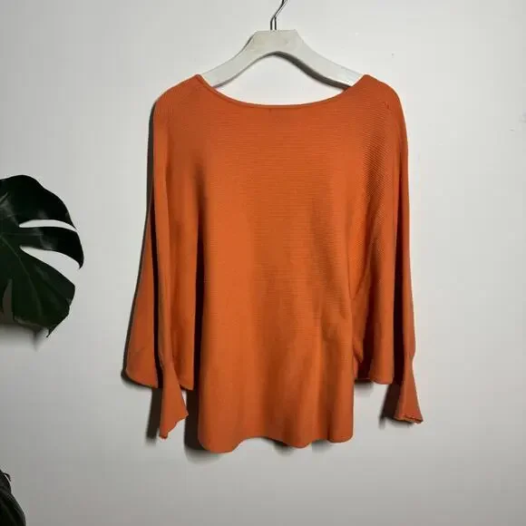 Kerisma Ryu Boho Vneck Top Sweater Women M/L Orange Spring Casual Minimal Cozy - Picture 2 of 8
